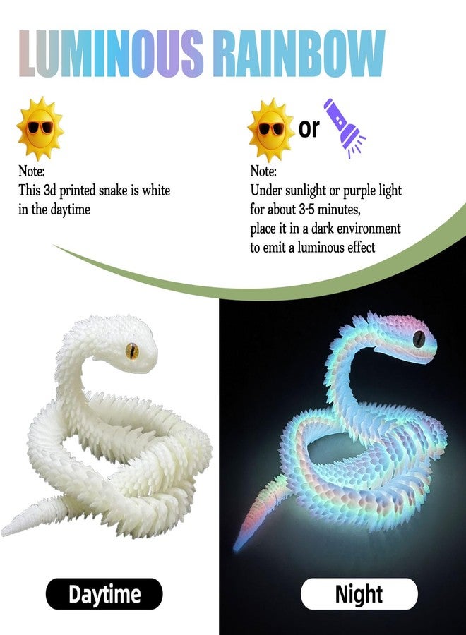 Binvin 3D Printed Animals-Snake Viper,3D Printed Snake Toys Articulated Snake 3D Printed Animals Animal Model Ornaments Creative Funny Toy Festival Gift for Frends (Luminous Rainbow, 24Inch) - Image 4